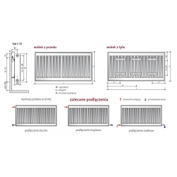 Grzejnik stalowy C22 900x600 wydajność cieplna 75/65/20 - 1433W PURMO