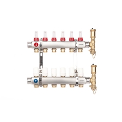 Rozdzielacz do podłogówki BASE INOX z rotametrami i złączkami euroconus K5 G1”-G3/4” 5 obwodów VALVEX