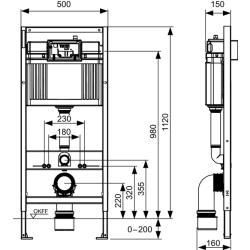 Stelaż do WC podtynkowy TECEbase ze spłuczką podtynkową uruchamianą z przodu 500 x 1120 x 150 mm w komplecie: mocowania TECE