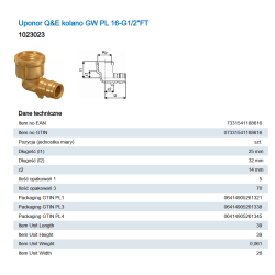 UPONOR Q&E kolano z gwintem wewn. PL 16-Rp1/2