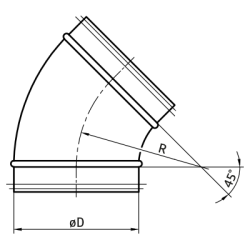 Łuk tłoczony, kolano DN160/45 ocynkowane z uszczelką