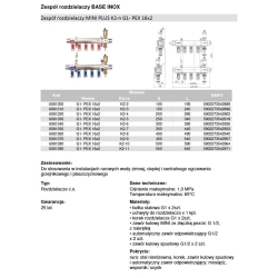 Rozdzielacz grzejnikowy BASE INOX z zaworami PEX K2MINI PLUS-5 G1”-G3/4” 5 obwodów VALVEX