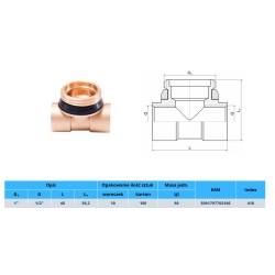 Trójnik mosiężny do belki rozdzielacza z uszczelką 1/2 x 1 x 1/2 GW/GZ/GW