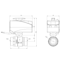2-drogowy zawór kulowy z siłownikiem BEV, DN25, Rp1