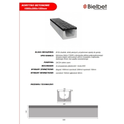 Korytko betonowe ruszt żeliwny 1m 200x150mm klasa B125 BIELBET