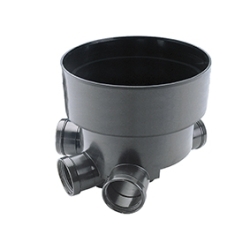 Kineta PP 425x200 zbiorcza 45st. typ 2, do rury wznoszącej korugowanej 425mm oraz rury wlotowej gładkiej 200mm, z uszczelką, kolor czarny (Basic 425)