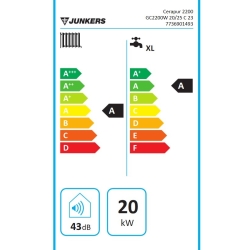 Junkers Cerapur GC2200W 20/25C - zakres mocy c.w.u. 4,8-25 kW- zakres mocy c.o. 4,8-21,4 kW- na gaz ziemny E (GZ 50)- opcjonalnie [Lw (GZ 41,5), L