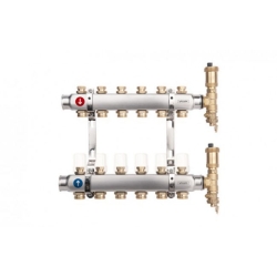 Rozdzielacz grzejnikowy BASE INOX K3-4 G1"-G3/4" (zaworki na imbus BEZ końcówek euroconus) 4 obwodów VALVEX