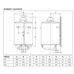 Podgrzewacz gazowy pojemnościowy wiszący S/SGA X 50 EE 50 l 4.3 kW ARISTON