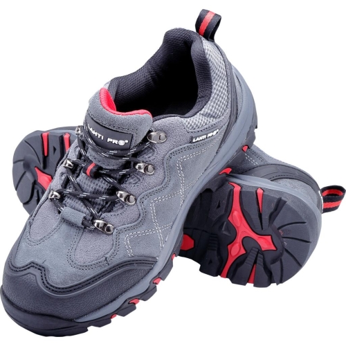 Półbuty zamszowe, szaro-czerwone, stalowy podnosek 45 LAHTI PRO