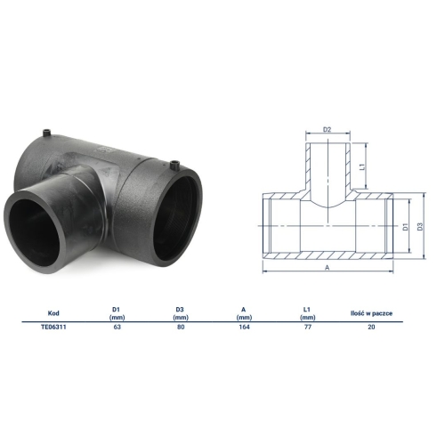 Trójnik elektrooporowy PE100RC d 63 FOX