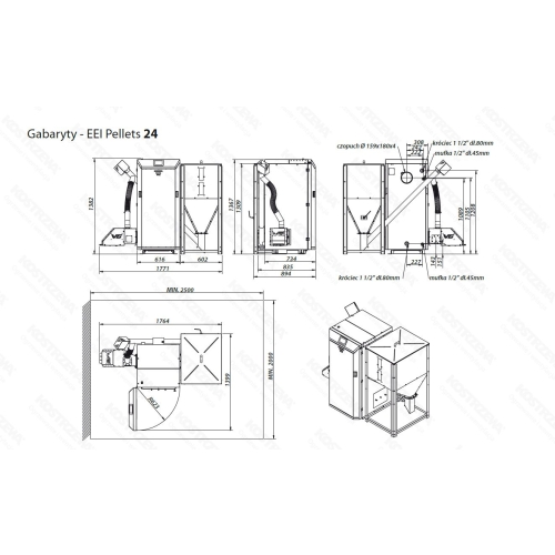 Kocioł na pellet EEI Pellets 24kW KOSTRZEWA zasyp od boku