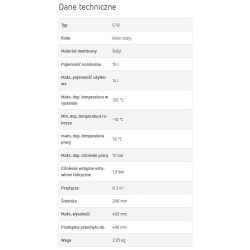 Ciśnieniowe naczynie przeponowe do zamkniętych układów solarnych, grzewczych i chłodniczych, typu S18, 10 bar/120°C szare, wiszące