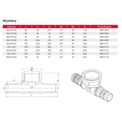 Trójnik zaprasowywane redukcyjny GW 25 x 1/2 x 25