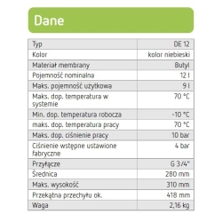 Naczynie przeponowe wzbiorcze CWU DE-12 10BAR/70 REFIX