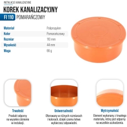 Korek kanalizacyjny POMRAŃCZOWY 110