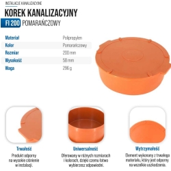 Korek kanalizacyjny PVC 200 POMARAŃCZOWY