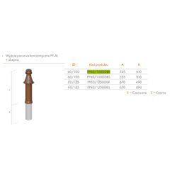 Wyjście pionowe tworzywo sztuczne czerwone 60/100 mm czerwone RICOM