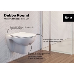 DEBBA ROUND ZESTAW Miska podwieszana Rimless + deska wolnoopadająca slim duroplast ROCA