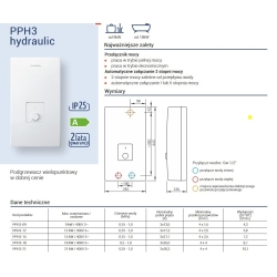 Elektryczny przepływowy podgrzewacz wody PPH3-18 hydraulic 18 kW KOSPEL