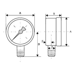 Manometr M 100 R 1,0 MPa (10 bar) podejście od dołu 1/4