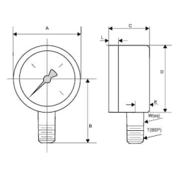 Manometr M 63 R 0,25 MPa (2,5 bar) podejście od dołu 1/4