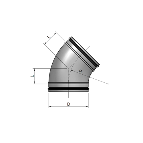 Łuk tłoczony, kolano DN 125 / 45 ocynkowane z uszczelką FORVENT