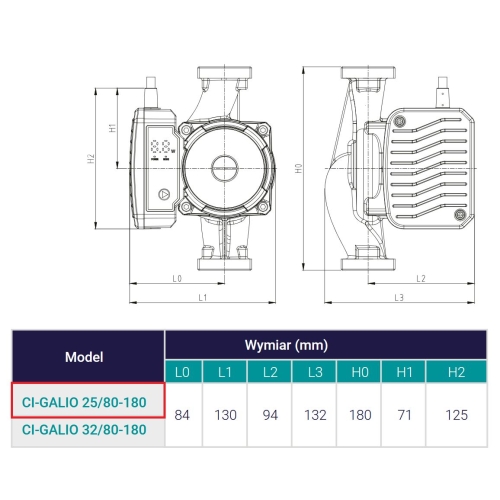 Pompa obiegowa c.o. elektroniczna GALIO 25/80/180 ARKA