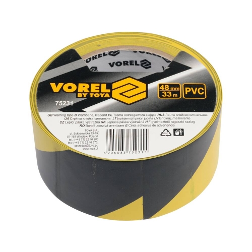 Taśma ostrzegawcza klejąca żółto czarna 48mmx33m VOREL