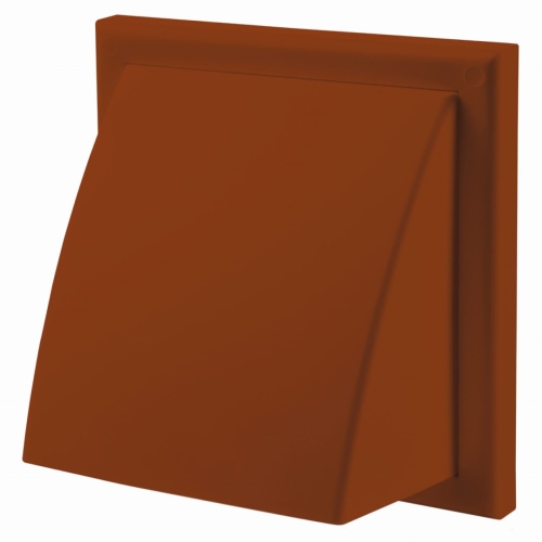 Wylot ścienny 154x154 mm z zaworem zwrotnym, okapem i kołnierzem fi 150 mm, brązowy VENTIKA