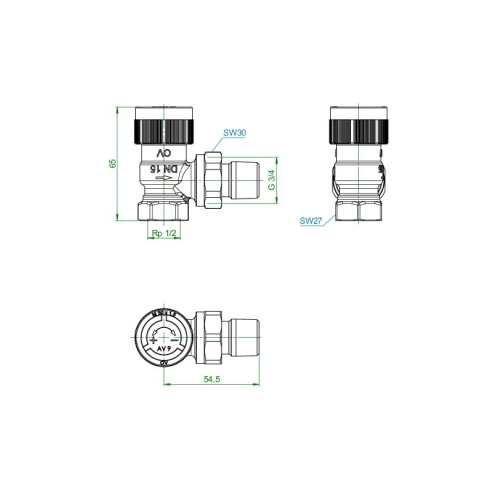 Zawór typoszeregu RFV 9, DN15-1/2, kątowy OVENTROP