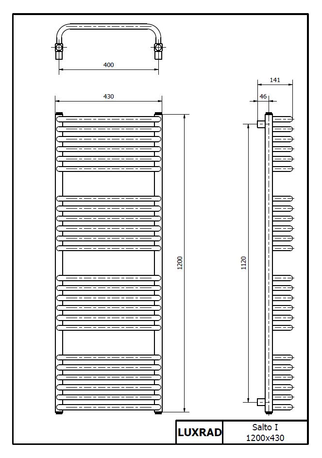 Grzejnik łazienkowy SALTO I 1200x430 RAL 9003 BIAŁY LUXRAD - zdjęcie dodatkowe 1