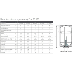 Ogrzewacz elektryczny wody FOX 120 L pionowy, wiszący