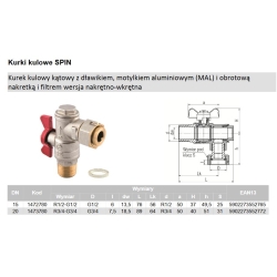 Zawór kulowy kątowy SPIN z obrotową nakrętką z filtrem 3/4