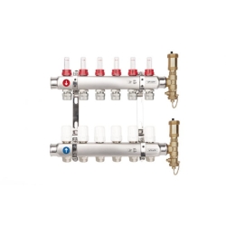 Rozdzielacz do podłogówki BASE INOX z rotametrami i złączkami euroconus K5 PLUS-2 G1”-G3/4” 5 obwodów VALVEX