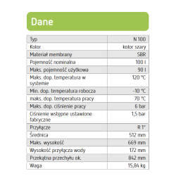 Ciśnieniowe naczynie przeponowe do układów grzewczych i chłodniczych typu N-100 REFLEX, 6BAR/70 C, ciśnienie wstępne 1,5BAR, przyłącze R3/4