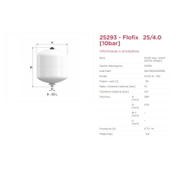 Naczynie przeponowe CWU 25L ciśnienie wstępne 4 bary, maksymalne 10 bar FLOFIX FLAMCO