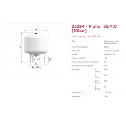 Naczynie przeponowe CWU 35L ciśnienie wstępne 4 bary, maksymalne 10 bar FLOFIX FLAMCO