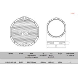 Właz kanałowy DN600 40T D400 H-100 zawias+zatrask EUROSTARS