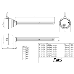 Grzałka z termostatem GRBT 3x3,0 U6/4 9000W ELIKO