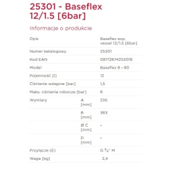 Naczynie przeponowe CO 12L 6 bar BASEFLEX FLAMCO