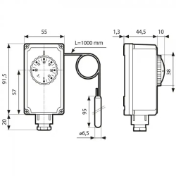 Termostat zanurzeniowy TC2, 0÷90°C, nastawa zewnętrzna, kapilara 1000 mm AFRISO