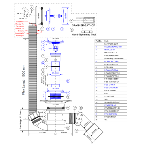 MCALPINE Syfon wanna/brodzik click-clack mosiądz BiAŁY