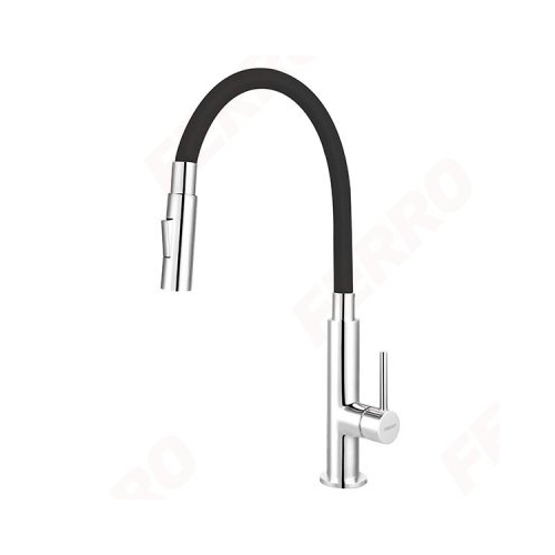 FERRO ZUMBA Slim 2F bateria zlewozmywakowa, czarna elastyczna wylewka 2F, chrom BZA43B