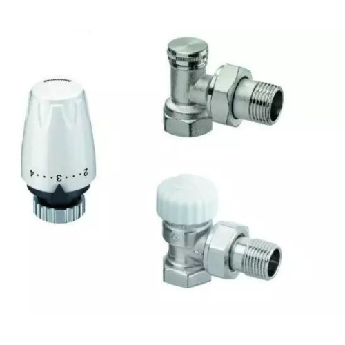 Zestaw termostatyczny z głowicą DX, zaworem termostatycznym kątowym CALYPSO exact, zaworem kątowym powrotnym Raditec DN15