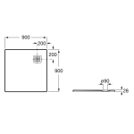 Brodzik kwadratowy 900 x 900 mm syfon w komplecie ONYKS TERRAN ROCA
