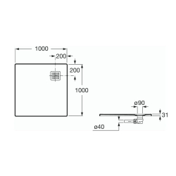 TERRAN Brodzik kwadratowy 1000 x 1000 mm syfon w komplecie SZARY ŁUPEK ROCA