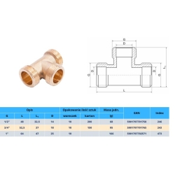 Trójnik mosiężny wkrętny 1/2 x 1/2 x 1/2 ( DN15 x DN15 x DN15 ) GZ/GZ/GZ