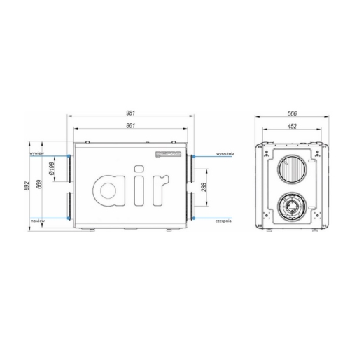 Centrala wentylacyjna DRO 550 H o wydajności 550m3/h z wymiennikiem obrotowym