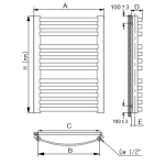 Grzejnik łazienkowy GR2, wymiary 570x1350, 23-żeberka, MOC-662W. TYP.GŁP-24/50 DIAMOND